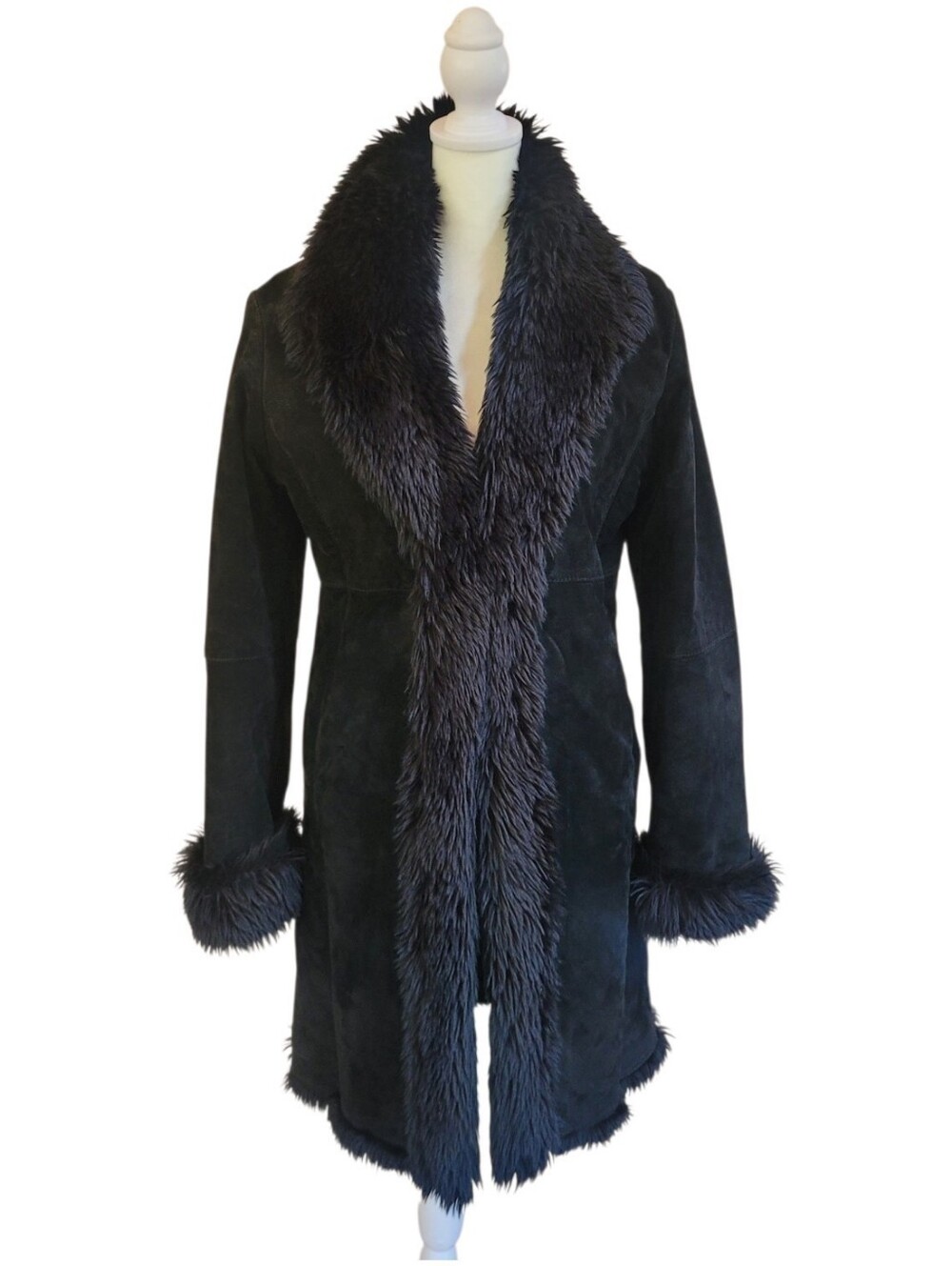 Wilsons Leather Black Genuine Leather Faux Fur Trim Coat Women's Vintage XS/S